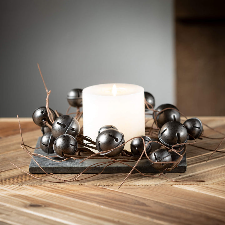 Gray Jingle Bell & Twig Candle Ring