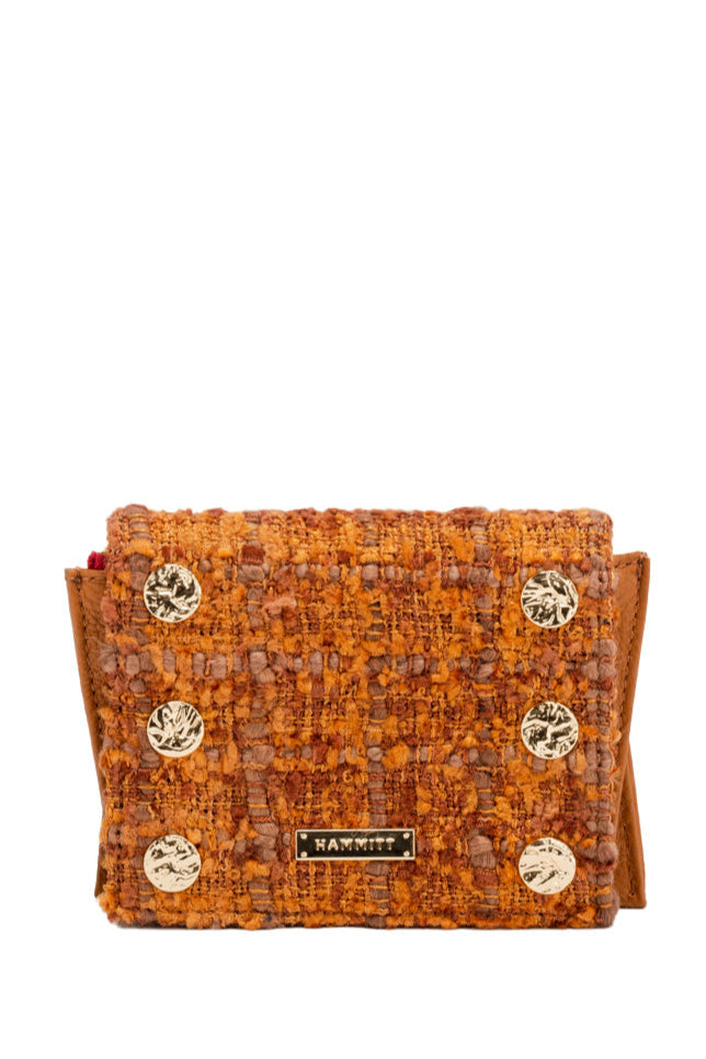 Hammitt Allen Wallet- Woven Maple Wood/Gold Heirloom Red Zip