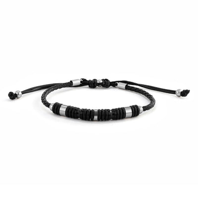 Men's Black Leather Cord Bracelet
