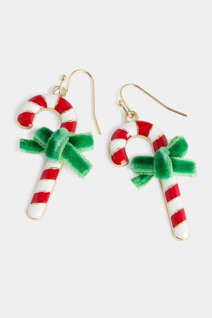Velvet Bow Candy Cane Earrings