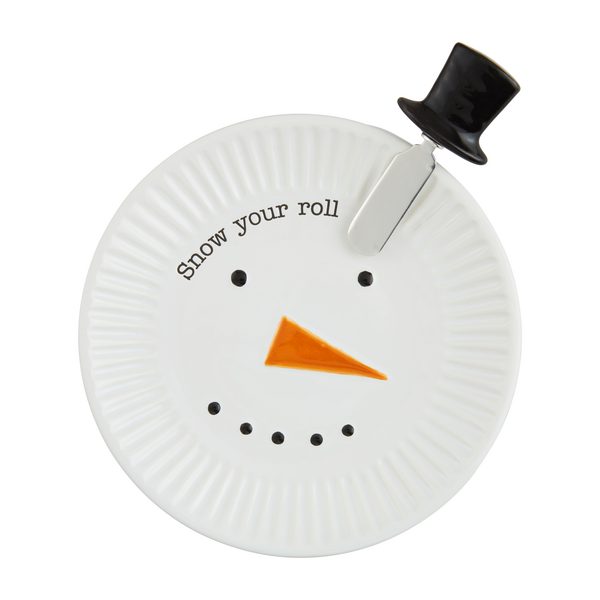 Snow Your Roll Snowman Cheese Plate & Knife Set