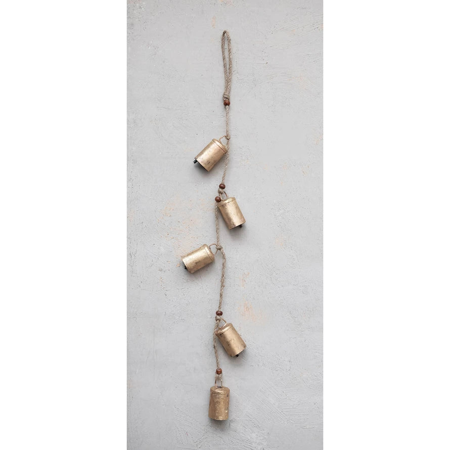 Brass Hanging Bells Beaded Rope