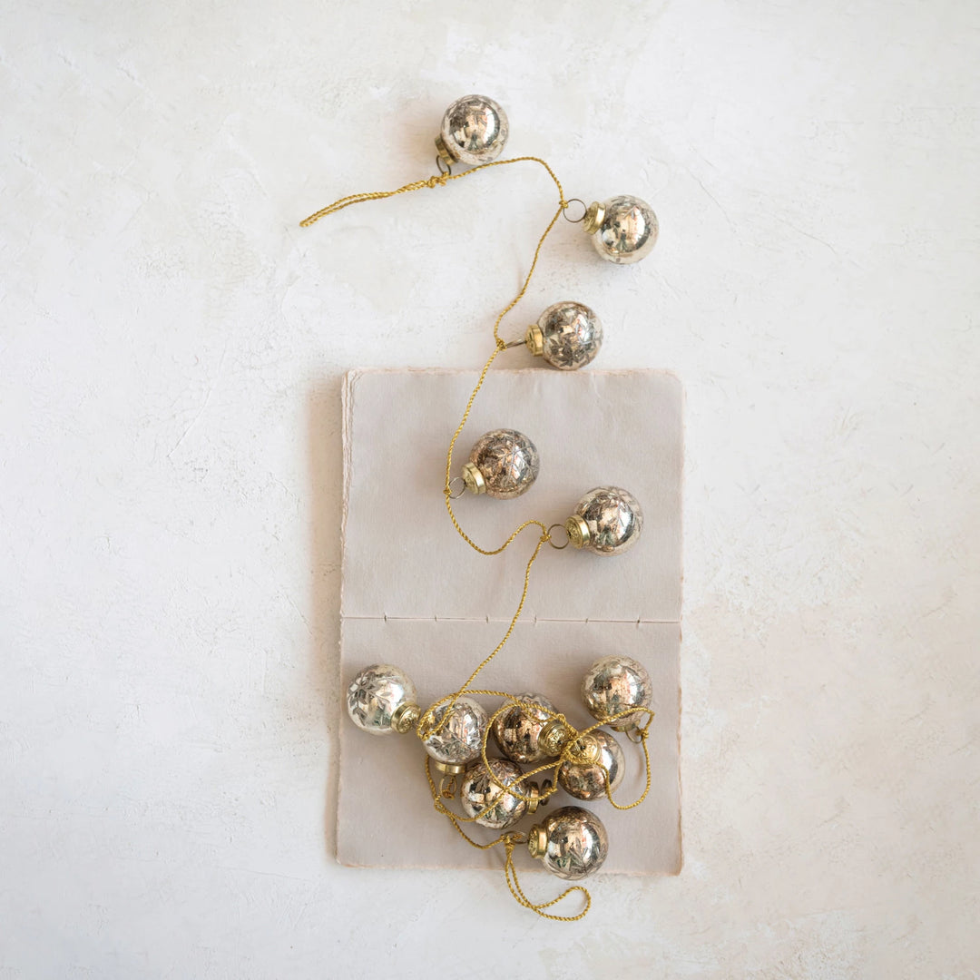 Antiqued Gold Mercury Glass Ornament Garland