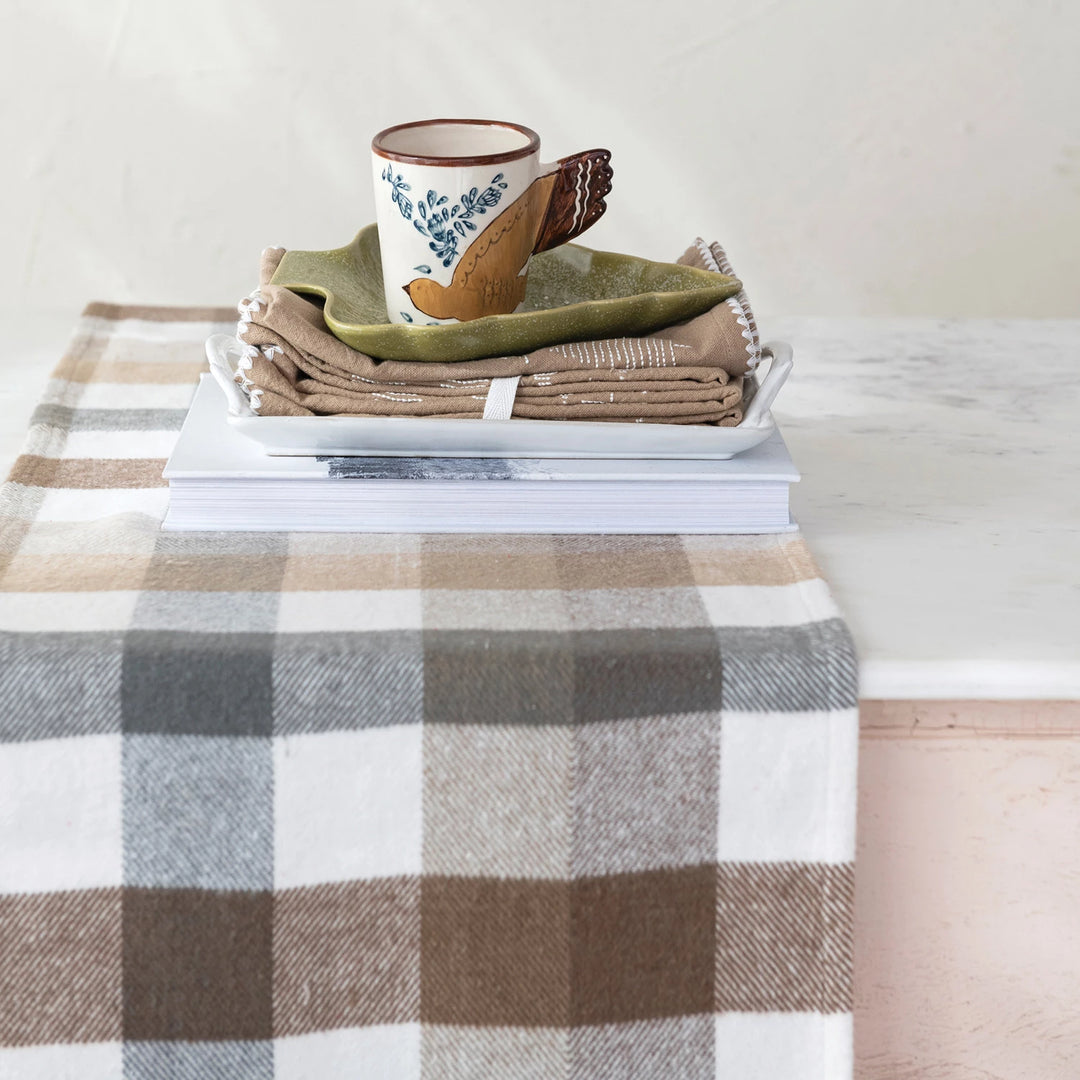 Warm Tones Plaid Flannel Fringed Table Runner