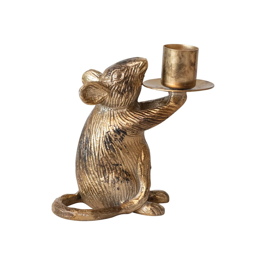 Distressed Gold Mouse Taper Candle Holder