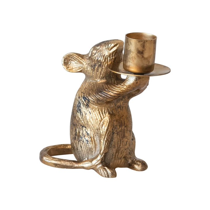 Distressed Gold Mouse Taper Candle Holder
