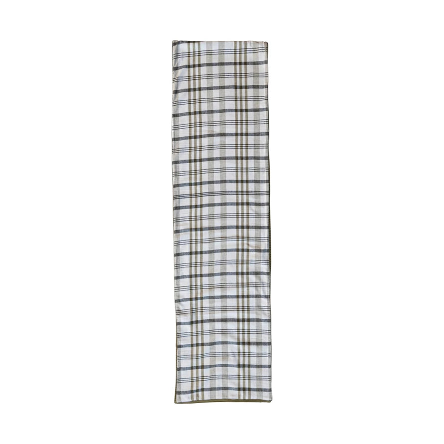 Olive Plaid Two Sided Table Runner