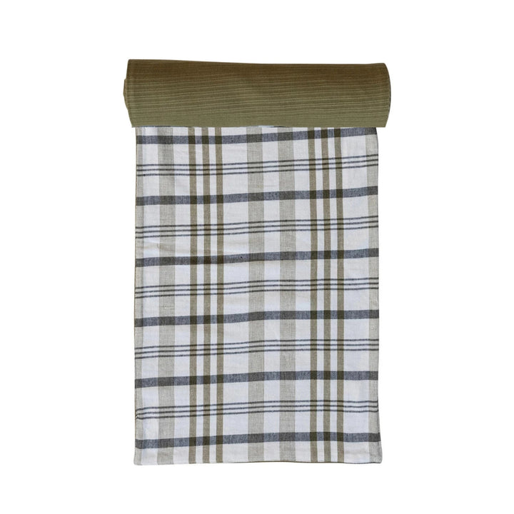 Olive Plaid Two Sided Table Runner