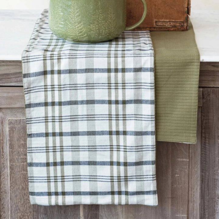 Olive Plaid Two Sided Table Runner