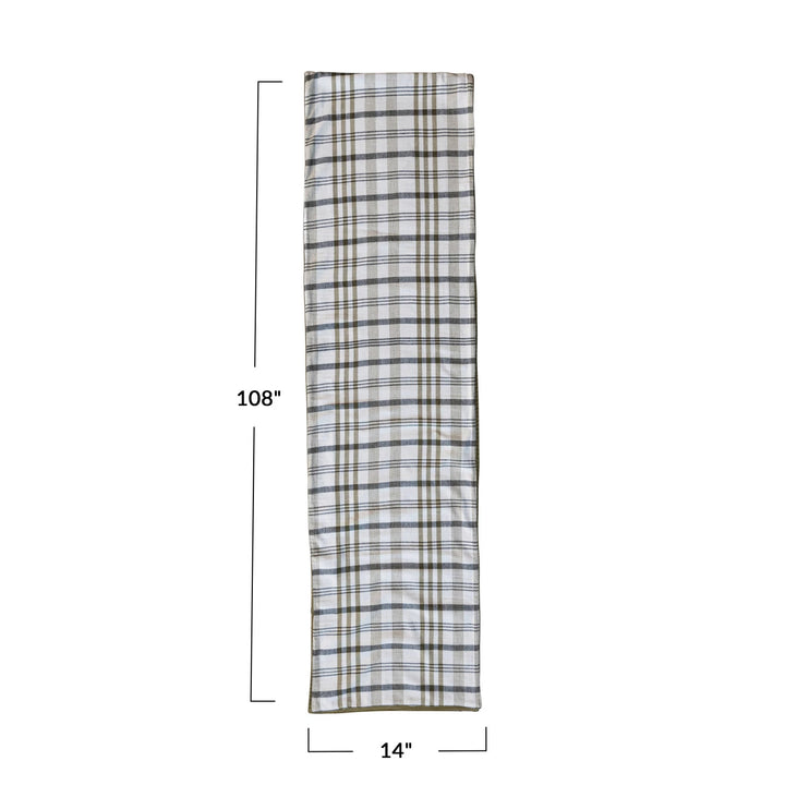 Olive Plaid Two Sided Table Runner