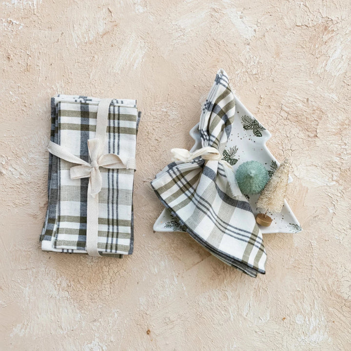 Olive Plaid Cotton Napkin