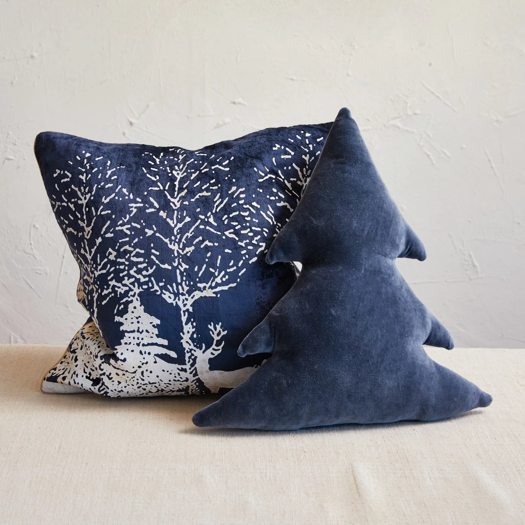 Navy Velvet Tree Pillow