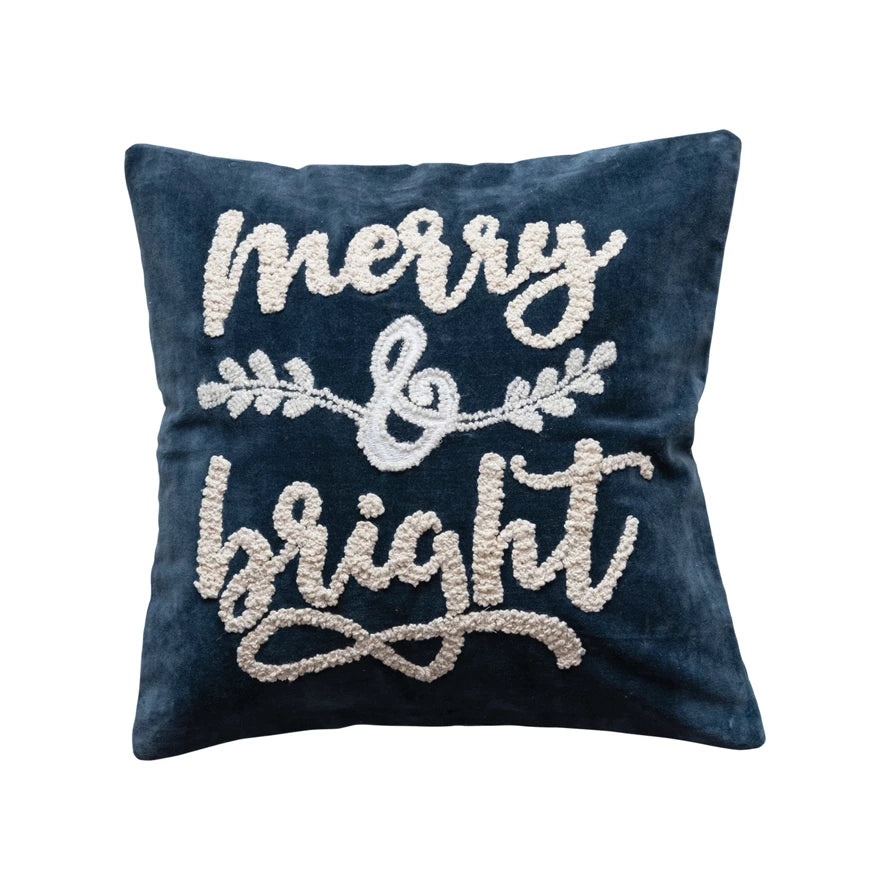 Merry & Bright Navy Velvet Pillow