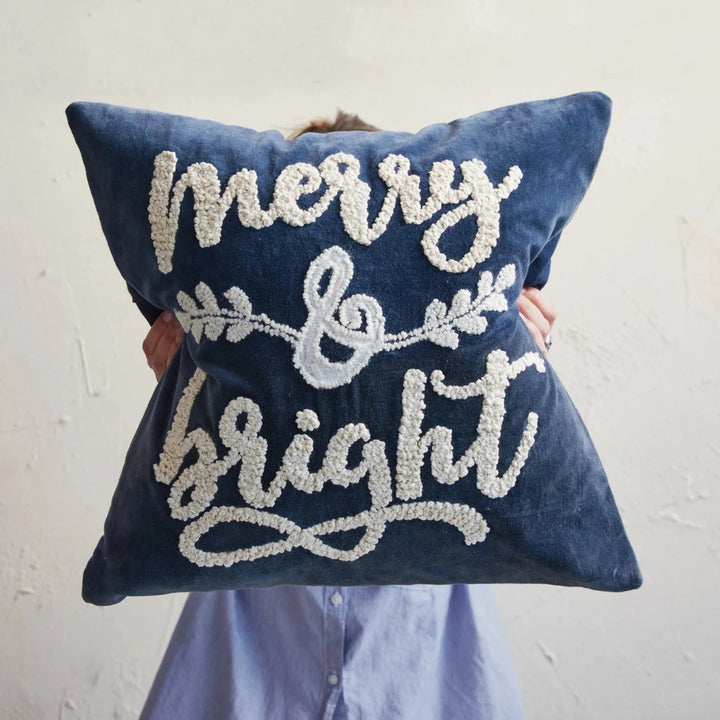 Merry & Bright Navy Velvet Pillow