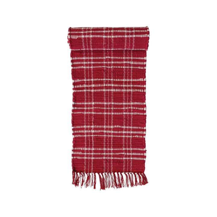 Red & White Plaid Chindi Fringed Table Runner