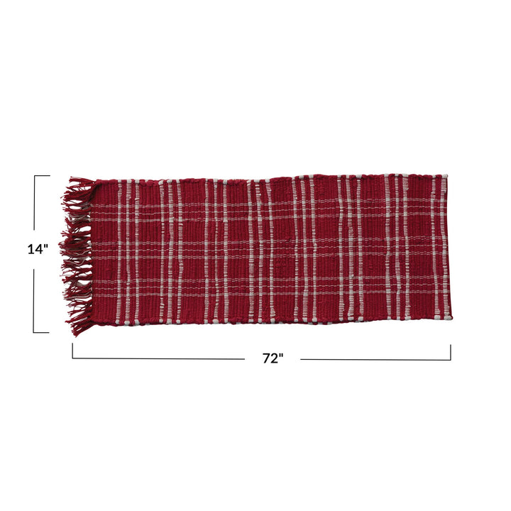 Red & White Plaid Chindi Fringed Table Runner