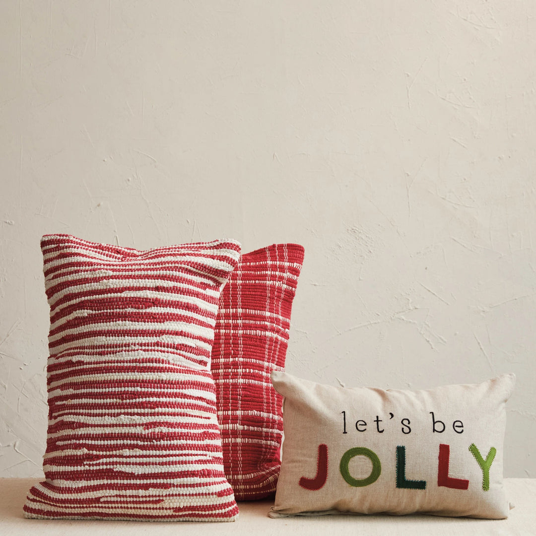 Red & White Chindi Lumbar Pillow