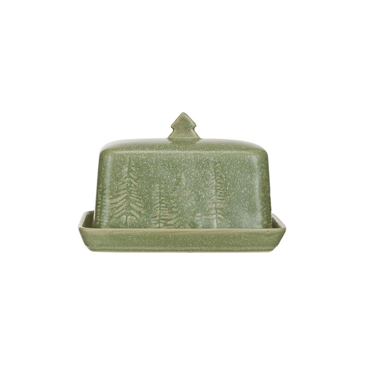 Green Tree Stoneware Butter Dish