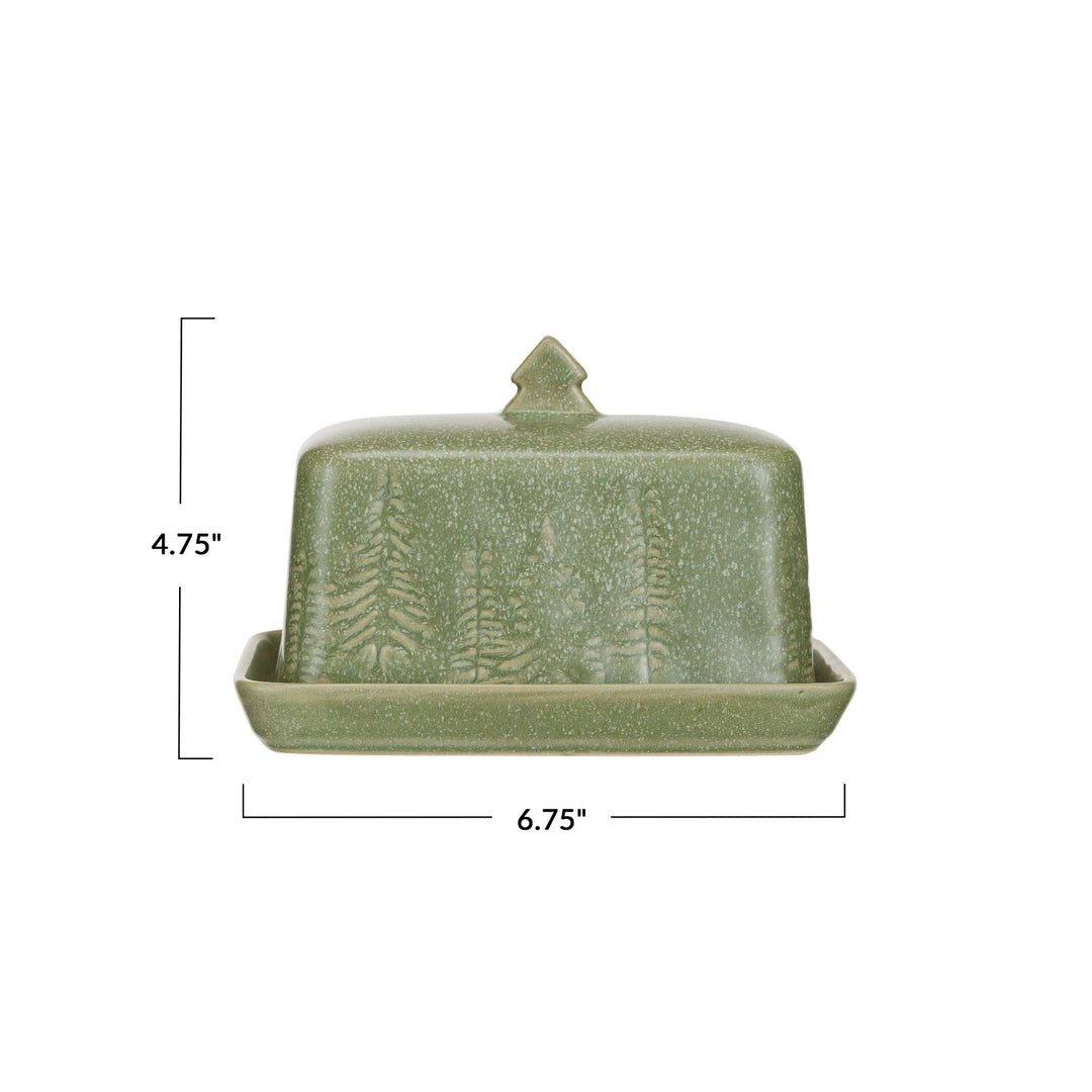 Green Tree Stoneware Butter Dish