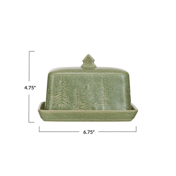 Green Tree Stoneware Butter Dish