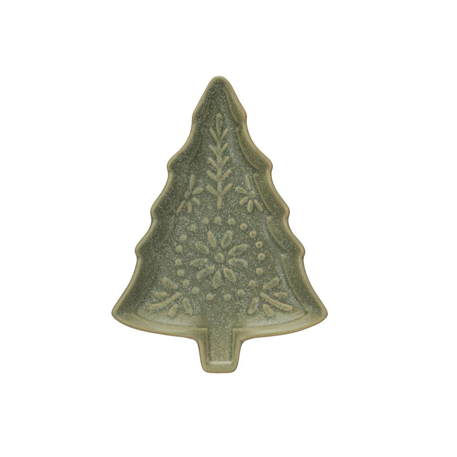 Winter Green Embossed Tree Dish
