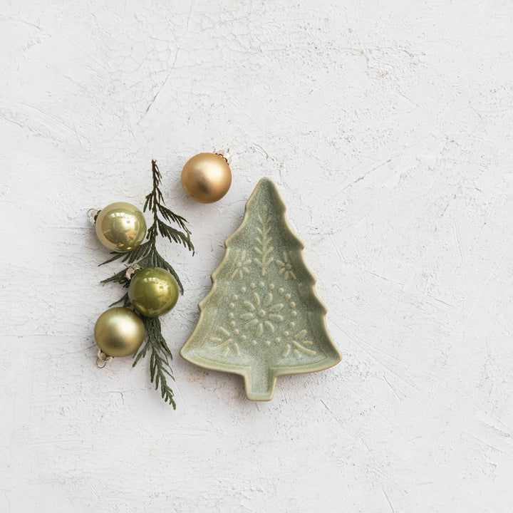 Winter Green Embossed Tree Dish