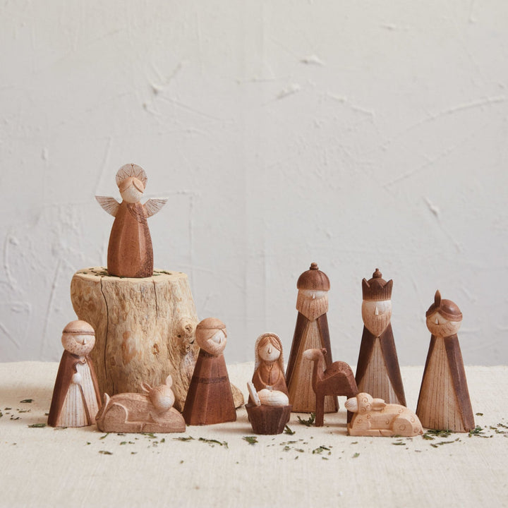 Carved Look Natural Nativity Set