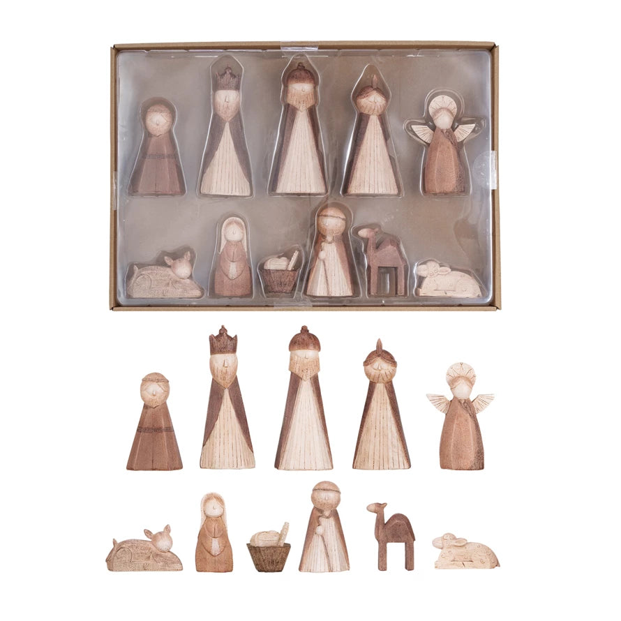 Carved Look Natural Nativity Set