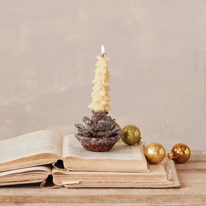 Glittered Pinecone Taper Holder