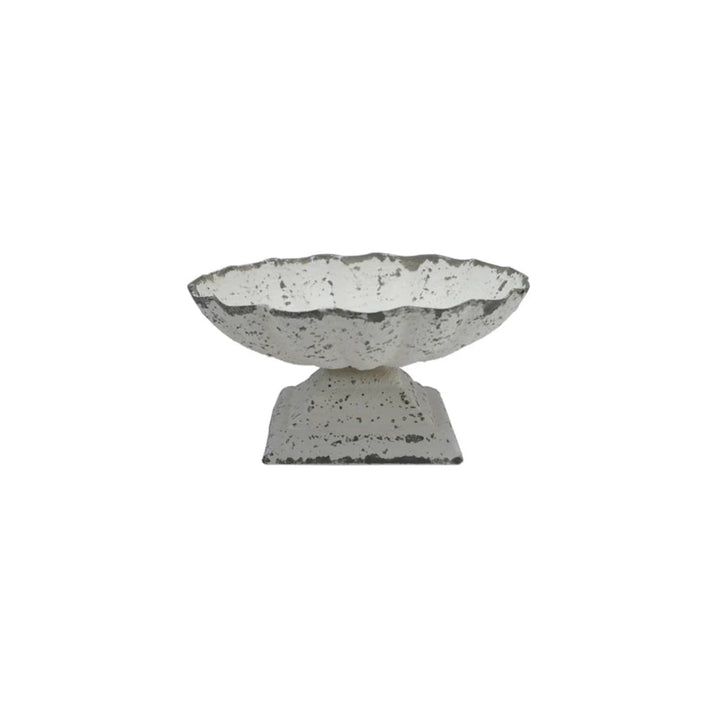 Scalloped White Wash Footed Dish