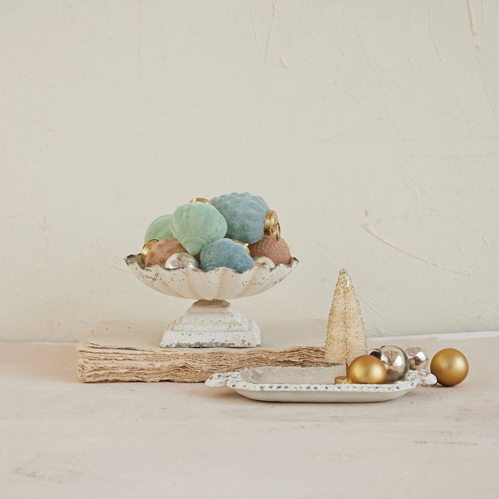Scalloped White Wash Footed Dish