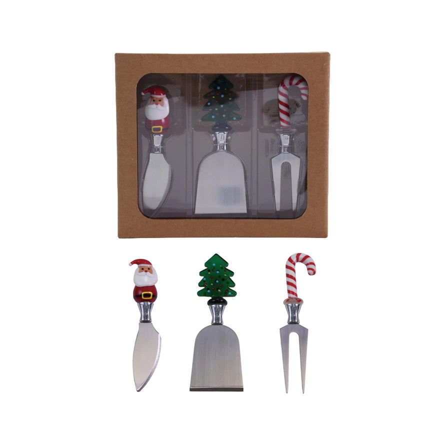 Holiday Glass Handled Cheese Knife Set