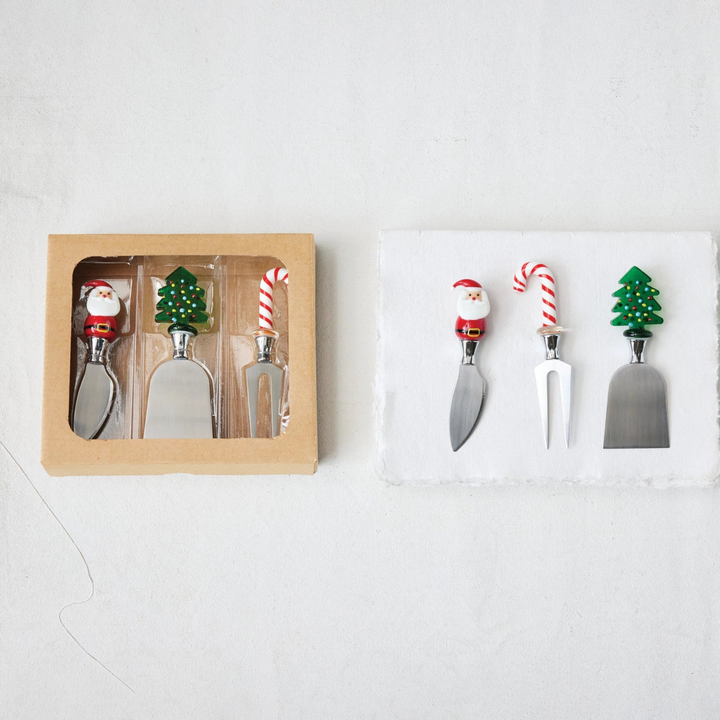Holiday Glass Handled Cheese Knife Set