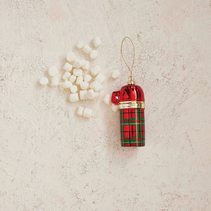 Plaid Glass Thermos Ornament