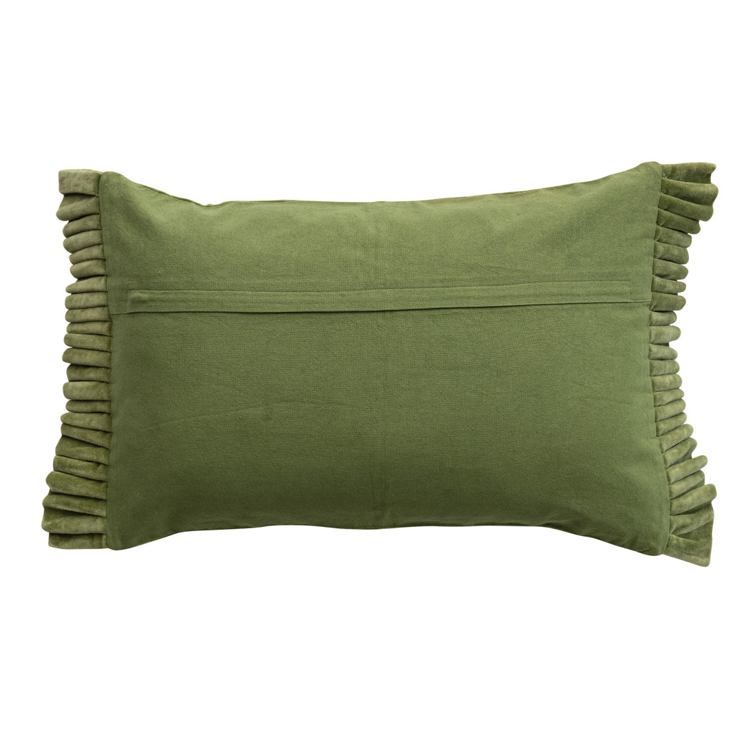Green Velvet Ruffle Lumbar Pillow