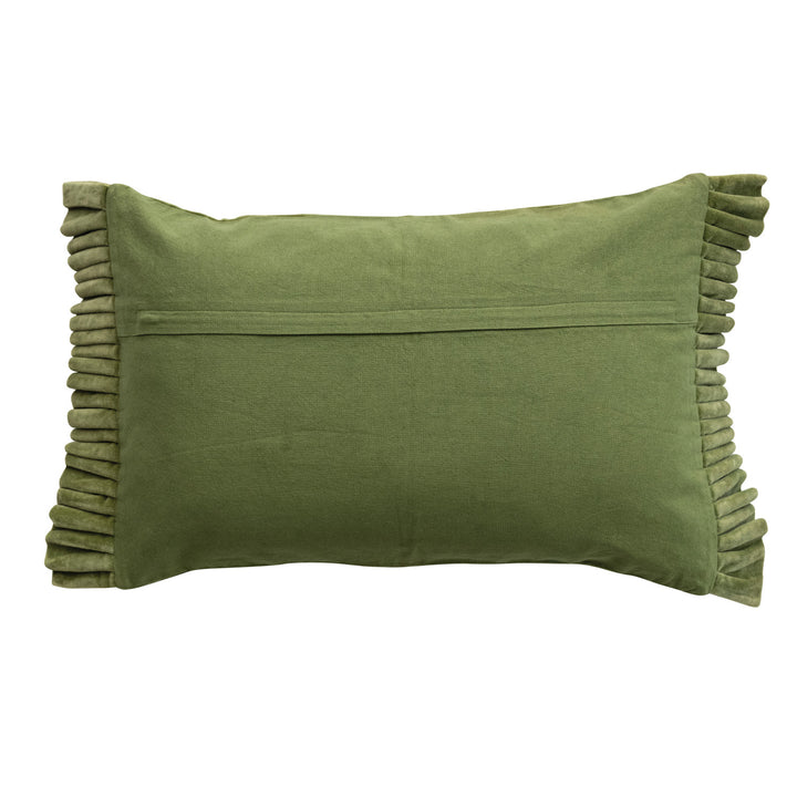 Green Velvet Ruffle Lumbar Pillow