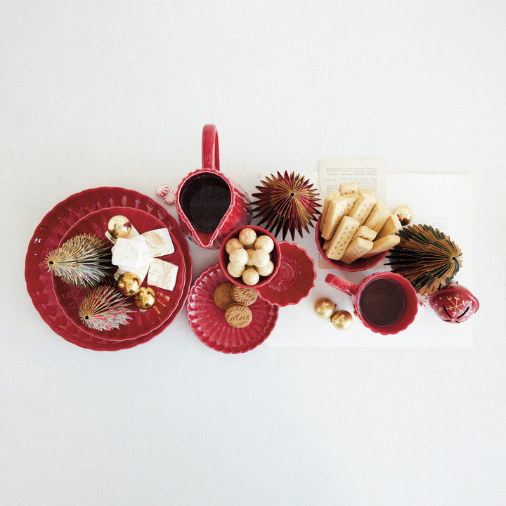 Holiday Red Fluted Stoneware Teapot
