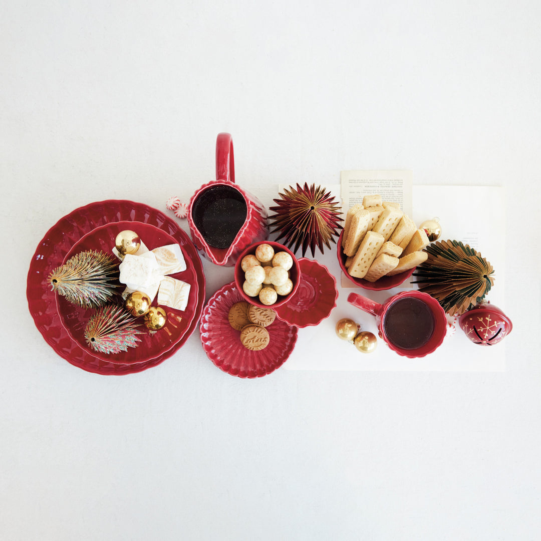 Holiday Red Fluted Stoneware Pitcher