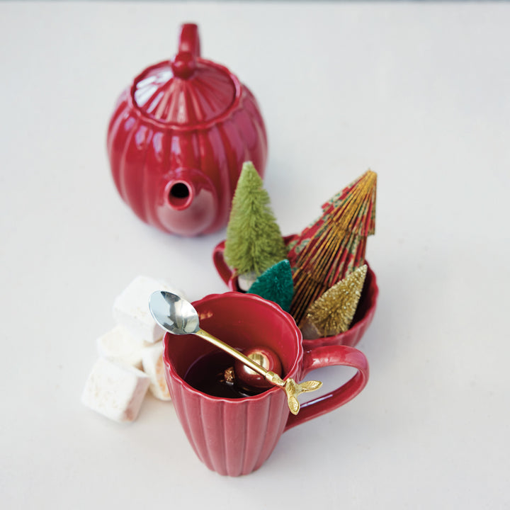 Holiday Red Fluted Stoneware Mug