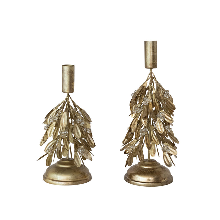 Antique Gold Mistletoe Candle Holder