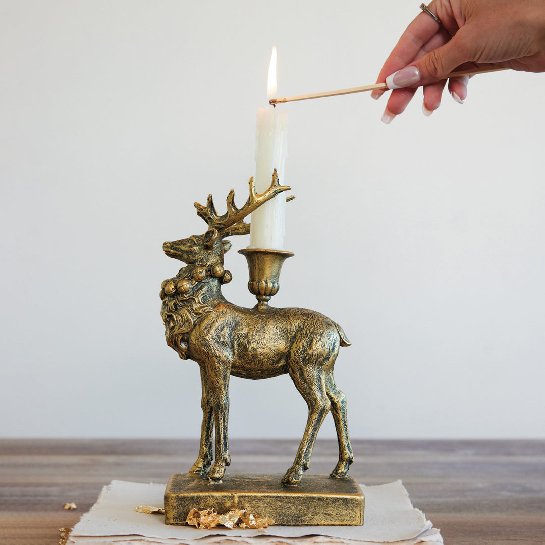 Antique Gold Reindeer Taper Holder