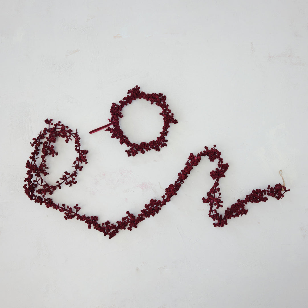 Burgundy Flocked Ball Wreath