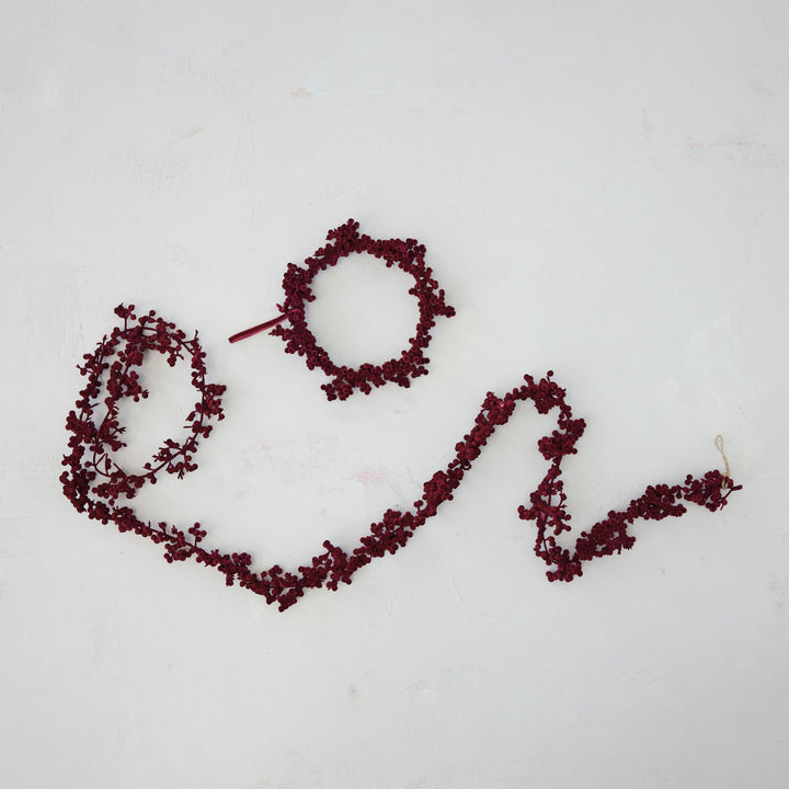 Burgundy Flocked Ball Wreath