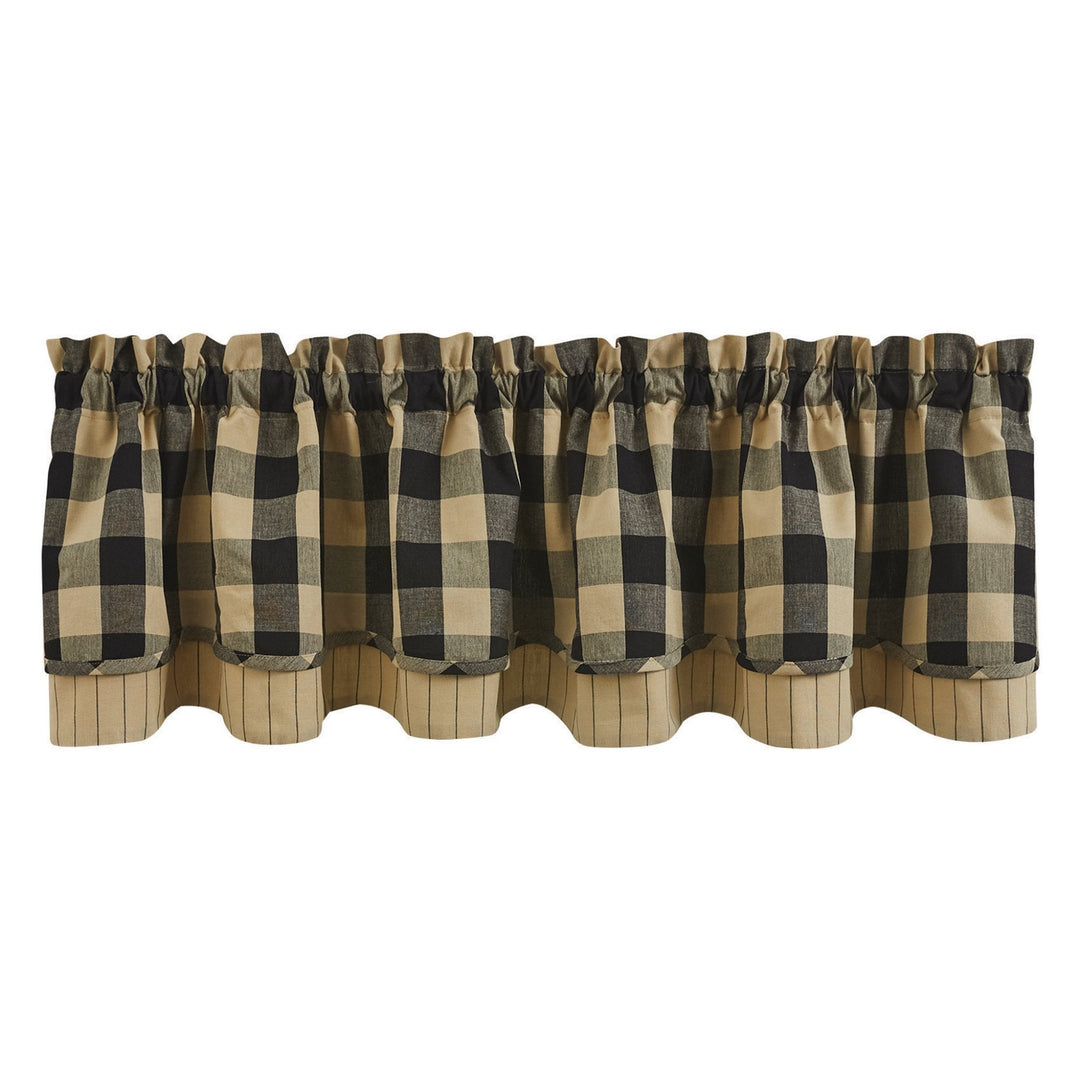 Wicklow Check Black & Tan Lined & Layered Valance