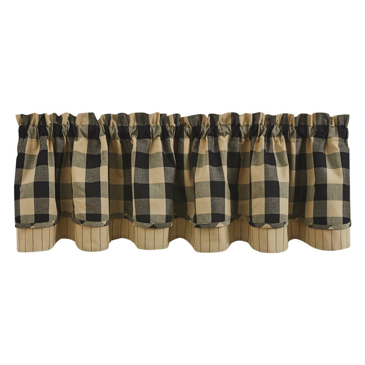 Wicklow Check Black & Tan Lined & Layered Valance