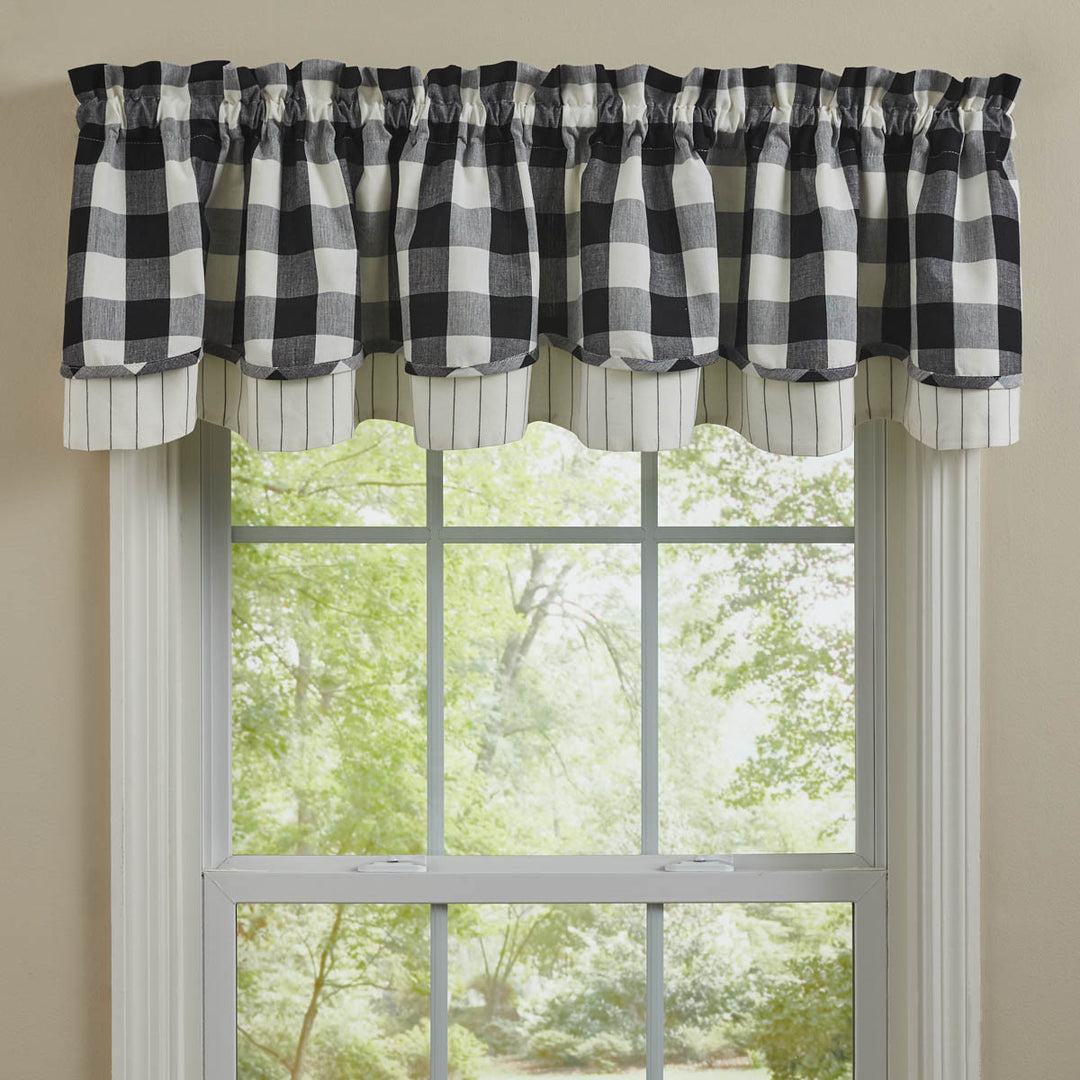 Wicklow Check Black & Cream Lined & Layered Valance