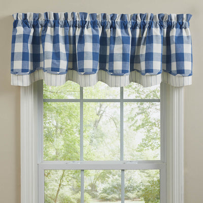 Wicklow Check Blue China Lined & Layered Valance