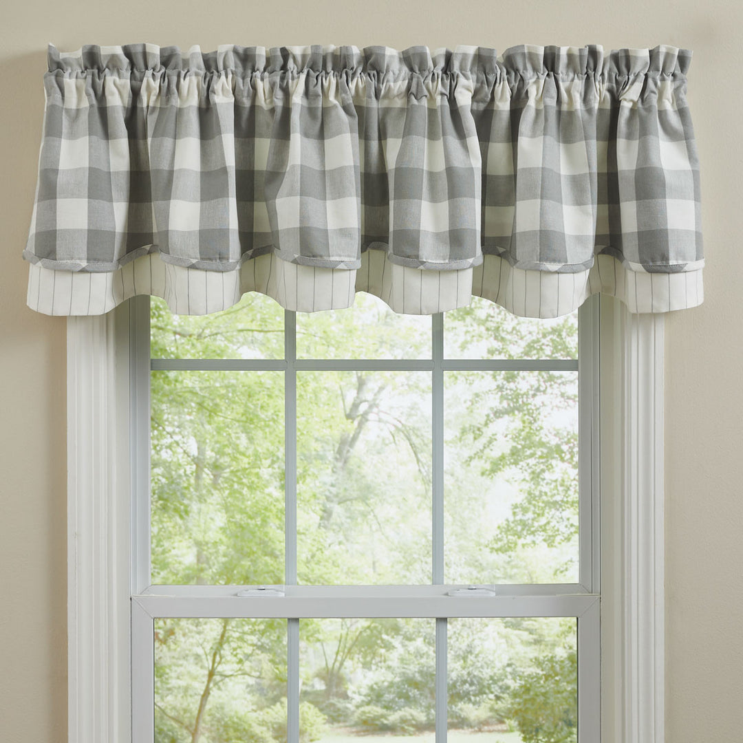 Wicklow Check Dove Lined & Layered Valance