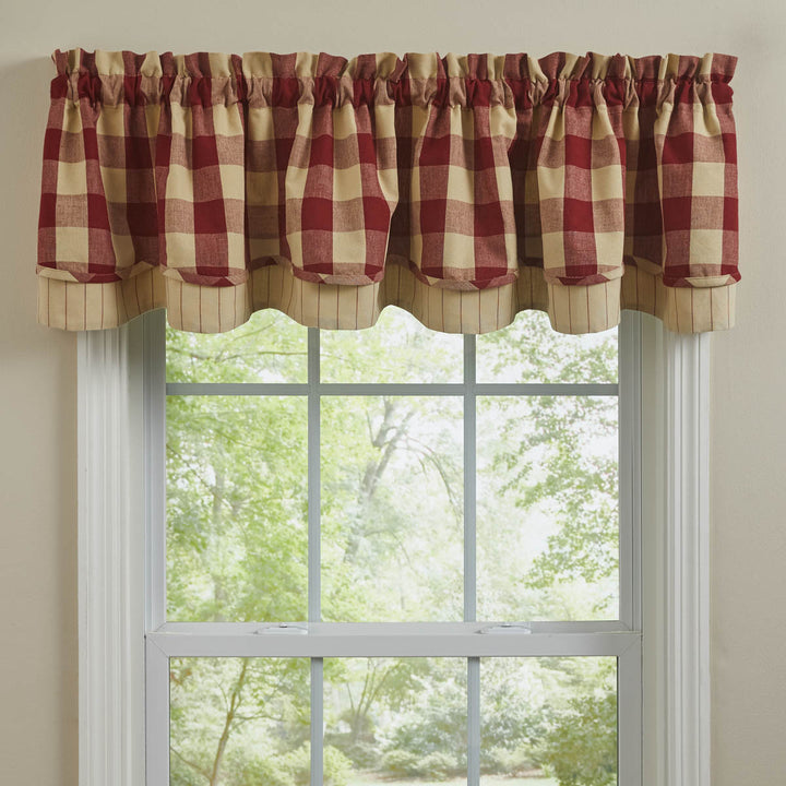 Wicklow Check Garnet Lined & Layered Valance