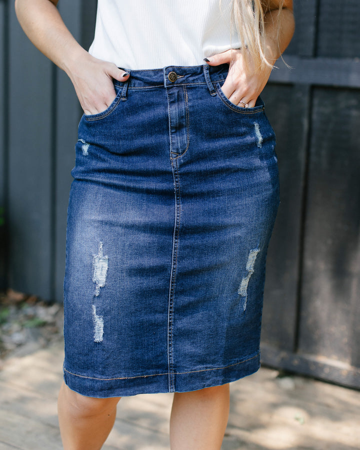 Indie Distressed Denim Skirt